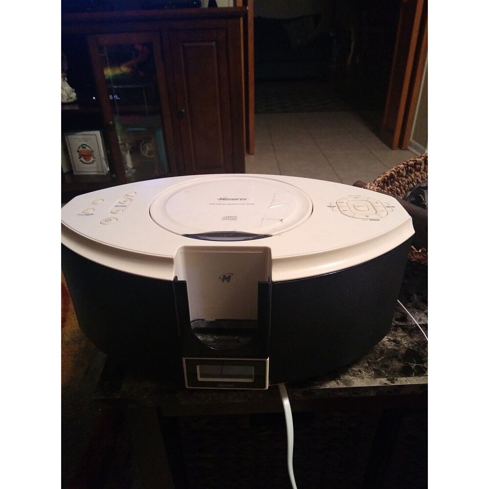 memorex mi1111 White Clock Radio Cd/iPod Music System
